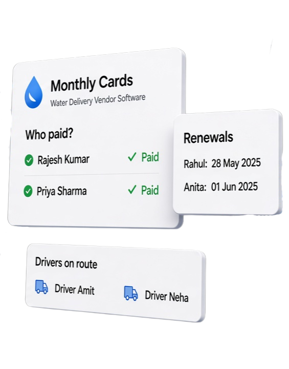 Monthly Cards for vendors: payments clarity, renewals, and drivers on route